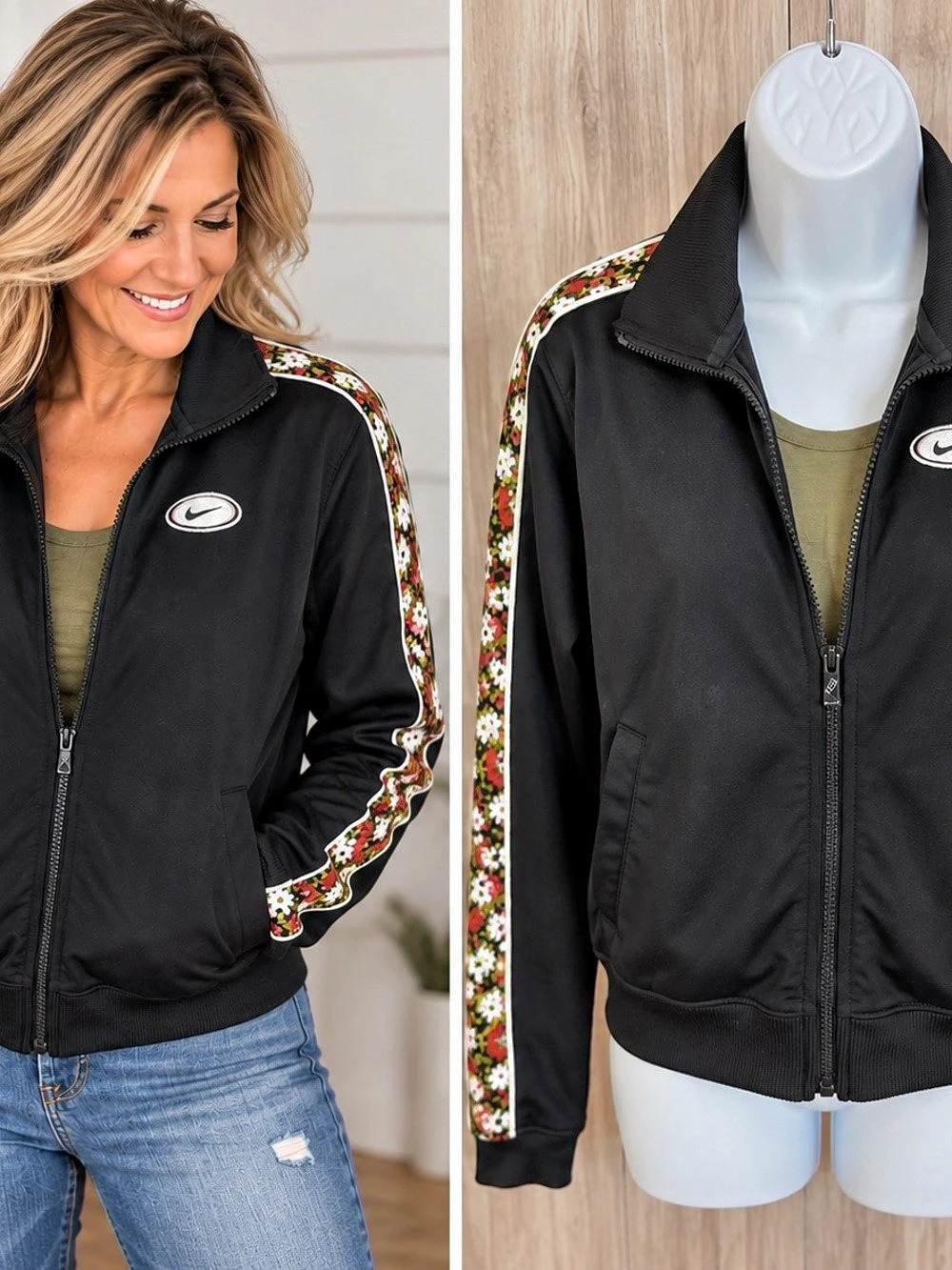 Nike Women’s XS Black Floral Stripe Full Zip Track Jacket